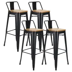 PANDALINO - Pack 4 Taburetes Tolix Negros (madera clara) 77 cm - Bar Cocina