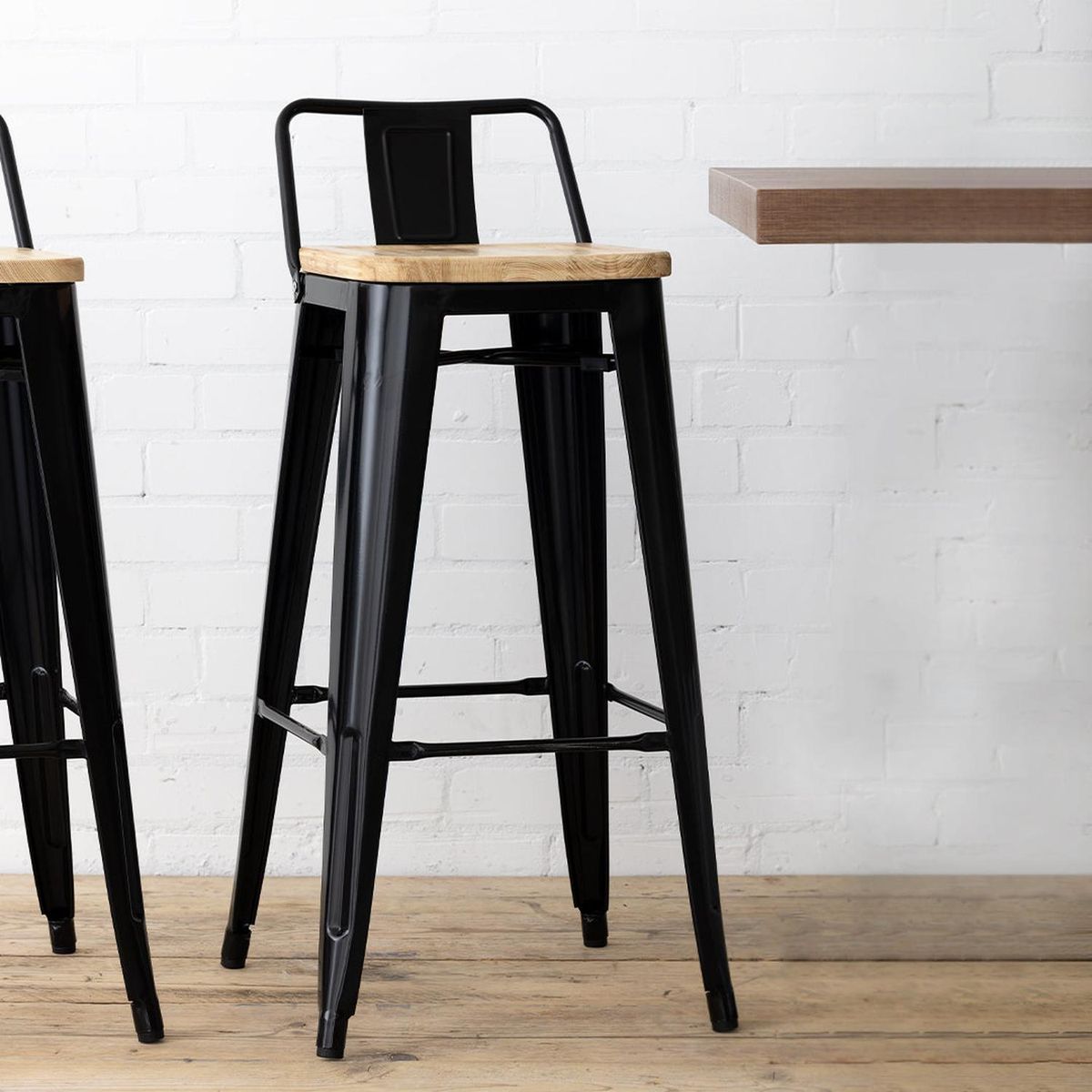 PANDALINO - Pack 4 Taburetes Tolix Negros (madera clara) 77 cm - Bar Cocina