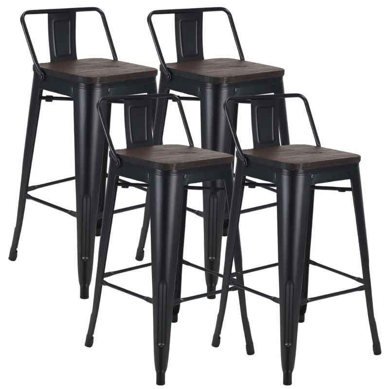 PANDALINO - Pack 4 Taburetes de Bar Tolix Negro 77 cm (madera Oscura)- Bar- Cocina