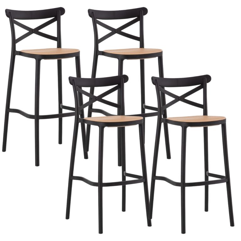 Pack 4 Taburetes Bar Valentino Negro 75 cm - Estilo Vintage - Exterior Negro PACK4TABVALENT75NEGRO