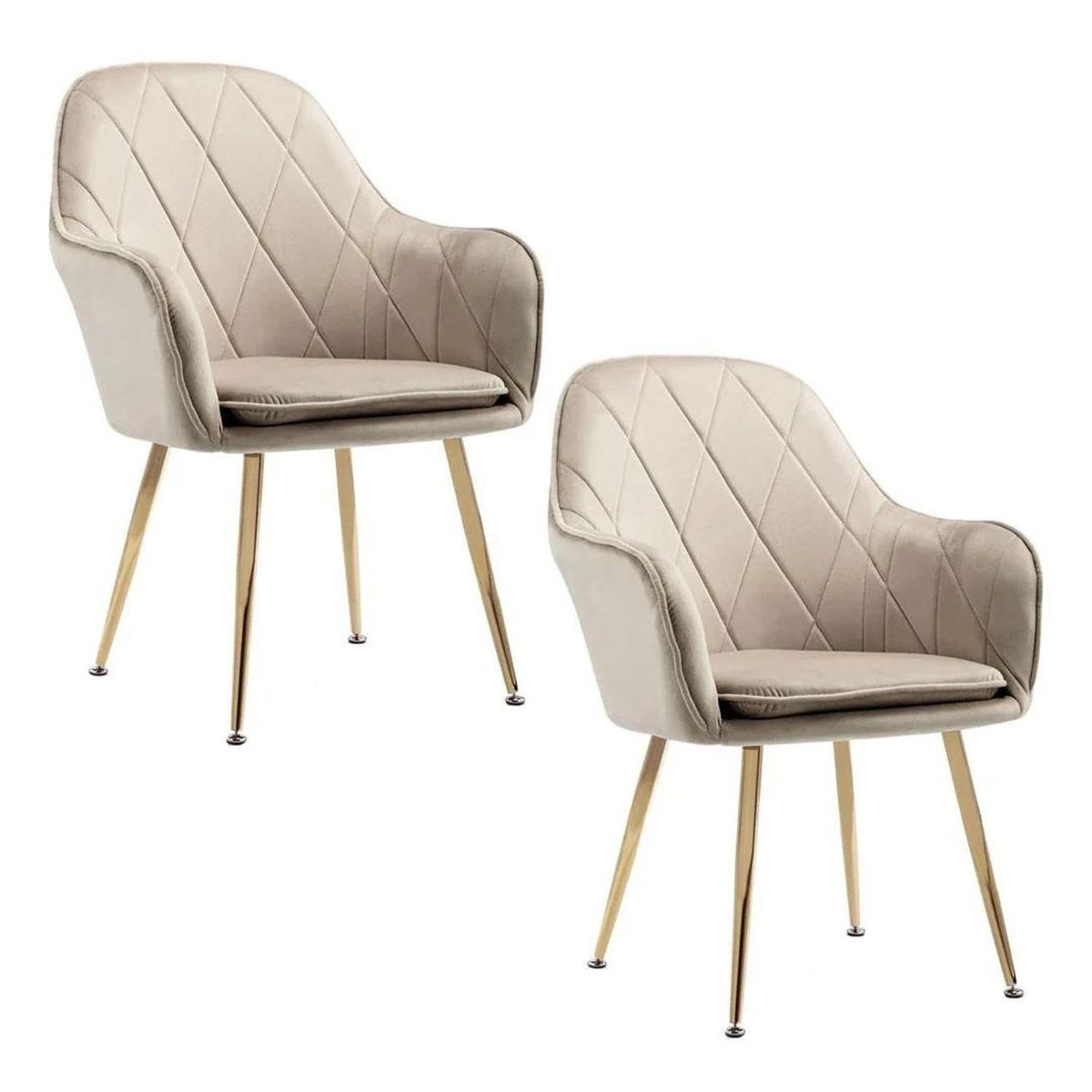 PANDALINO - Pack 2 Sillón Sitial Diamante Terciopelo Beige - Moderno y Cómodo