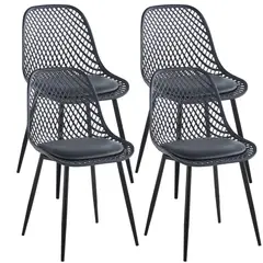 PANDALINO - Pack 4 Sillas Grillet Negras - Resistentes y Cómodas - Comedor/Living