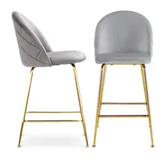 PANDALINO - Pack 2 Taburetes Maya Velvet 66 cm Gris - Estilo Elegante y Cómodo