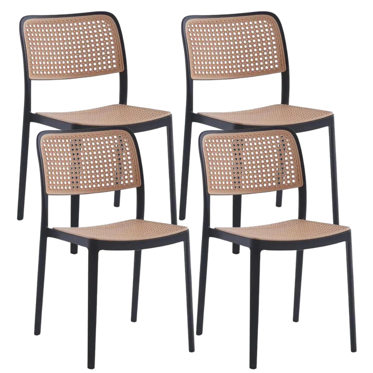 PANDALINO - Pack 4 Sillas Feronia Negras - Ideal para Exteriores - Comedor