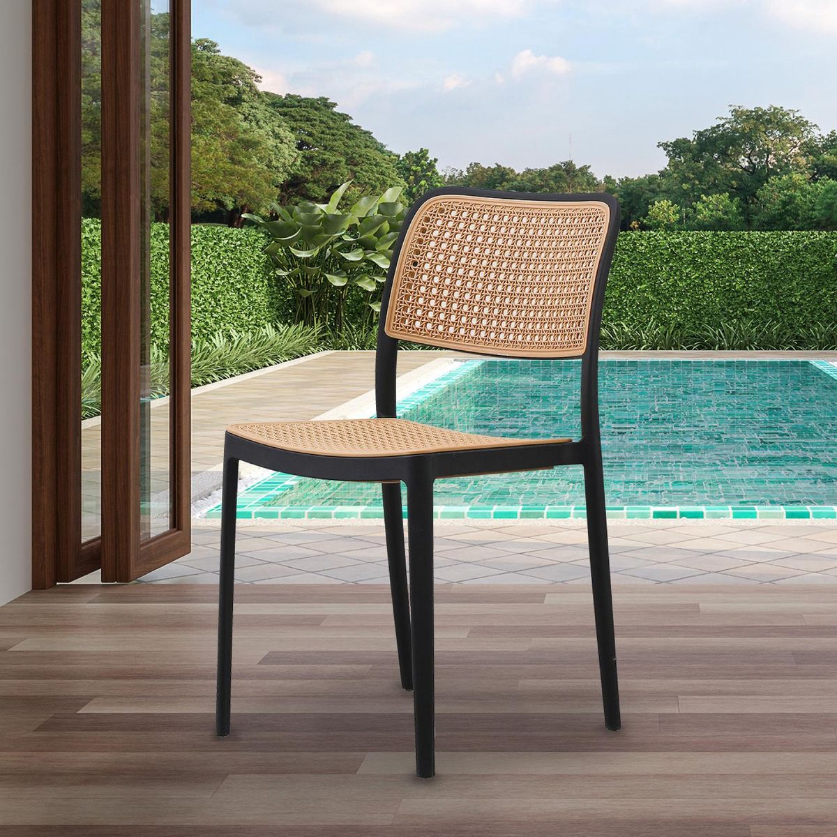 PANDALINO - Pack 4 Sillas Feronia Negras - Ideal para Exteriores - Comedor