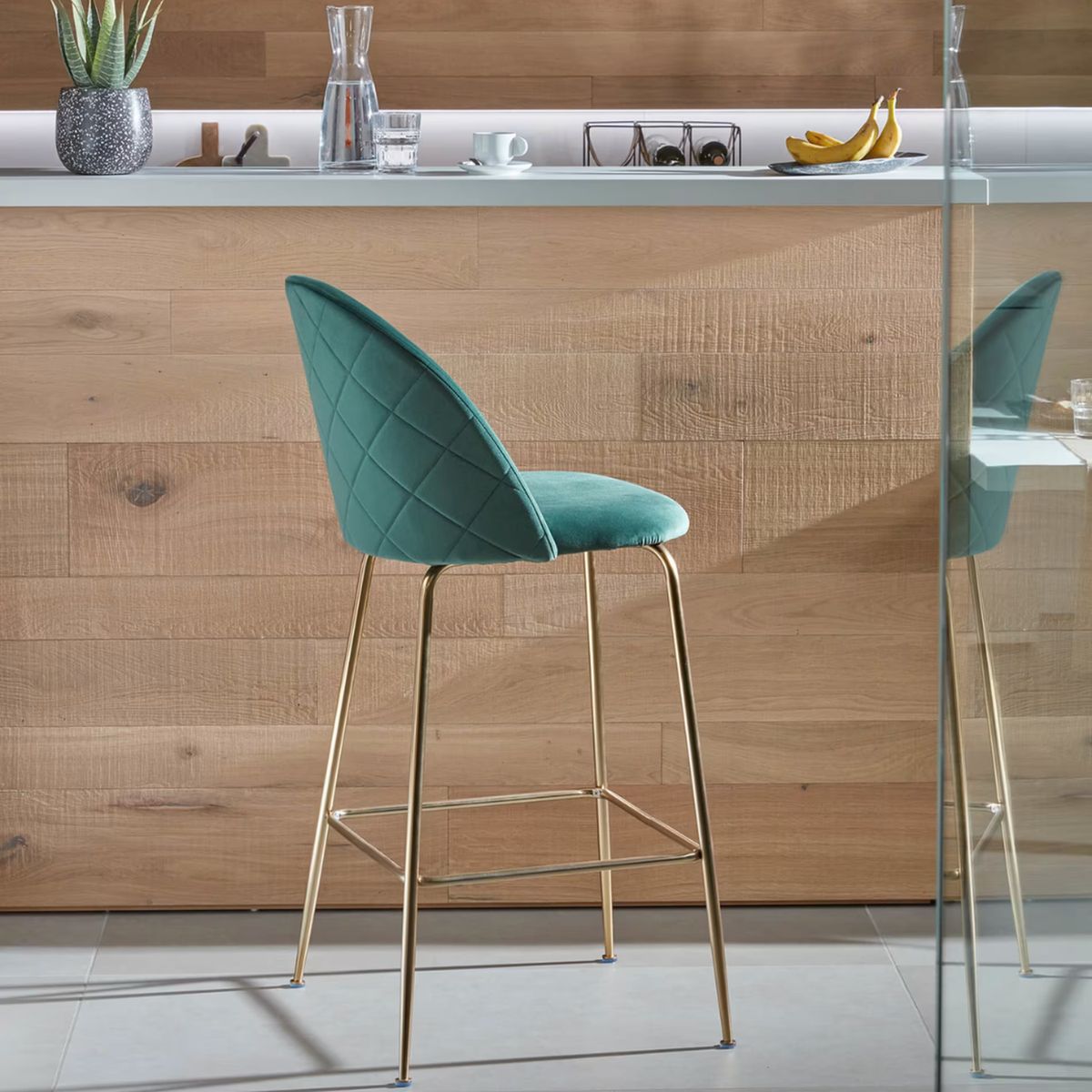 PANDALINO - Pack 2 Taburetes Maya Velvet 66 cm Verde - Estilo Elegante y Cómodo