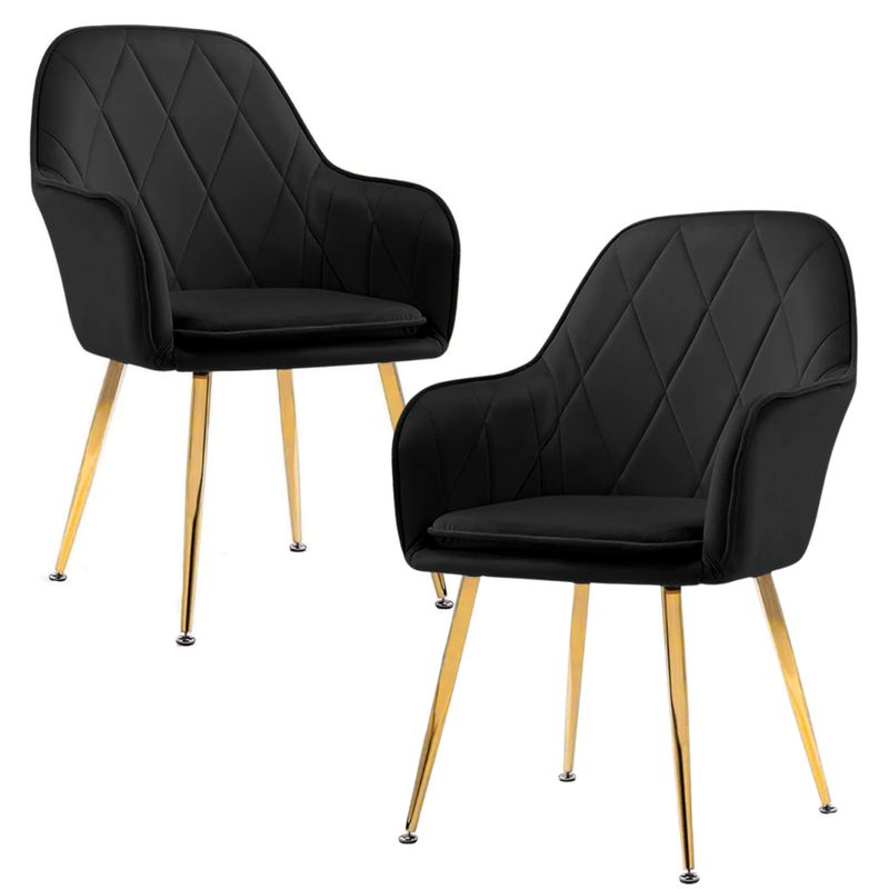 PANDALINO - Pack 2 Sillón Sitial Diamante Terciopelo Negro - Moderno y Cómodo