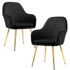 PANDALINO - Pack 2 Sillón Sitial Diamante Terciopelo Negro - Moderno y Cómodo