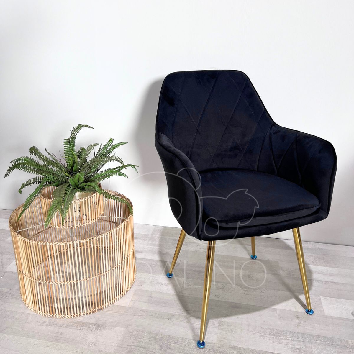 PANDALINO - Pack 2 Sillón Sitial Diamante Terciopelo Negro - Moderno y Cómodo