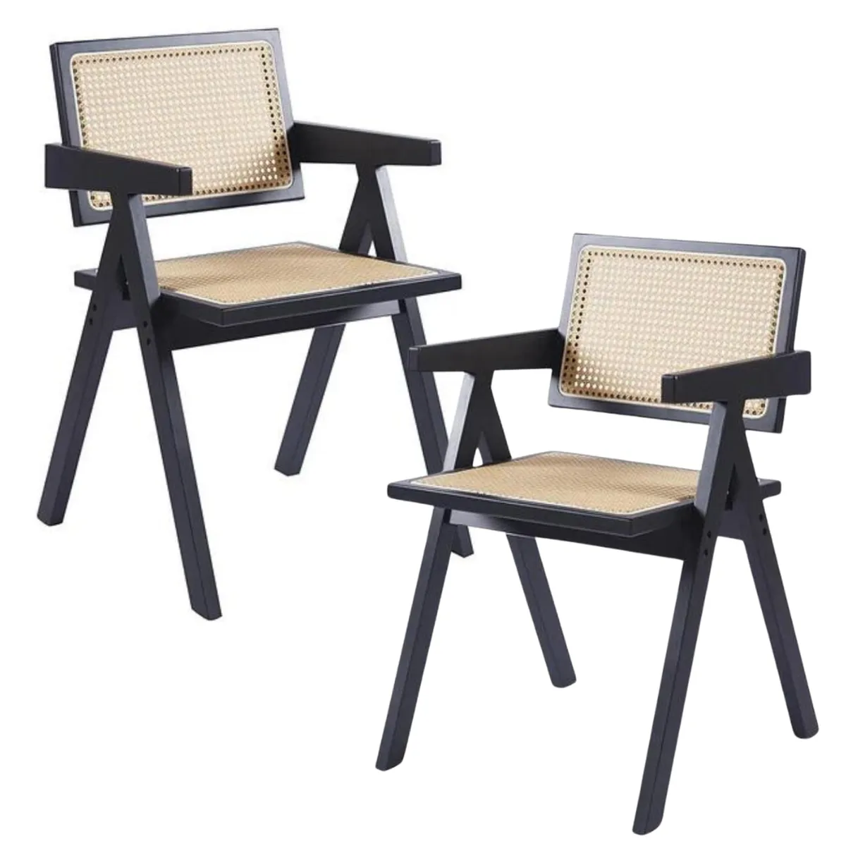 PANDALINO - Pack 2 Butacas Sitial Capitol Negro - Ratan Natural - Diseño Clásico