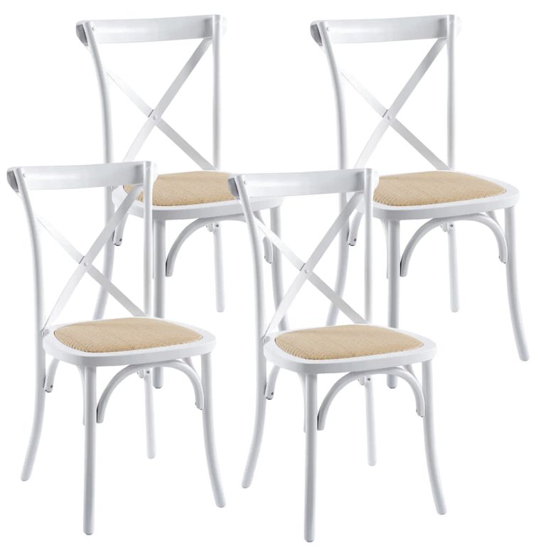 Pack 4 Silla Crossback Blanca - Madera Ratan - Diseno Clasico Blanco PACKSILLACROSSBLANMADRATAN