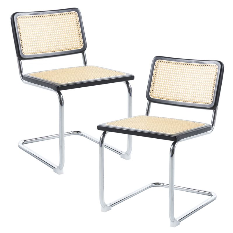 PANDALINO - Pack 2 Silla Voladiza color Negro - Ratan & Metal - Comedor/Living