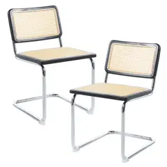 PANDALINO - Pack 2 Silla Voladiza color Negro - Ratan & Metal - Comedor/Living