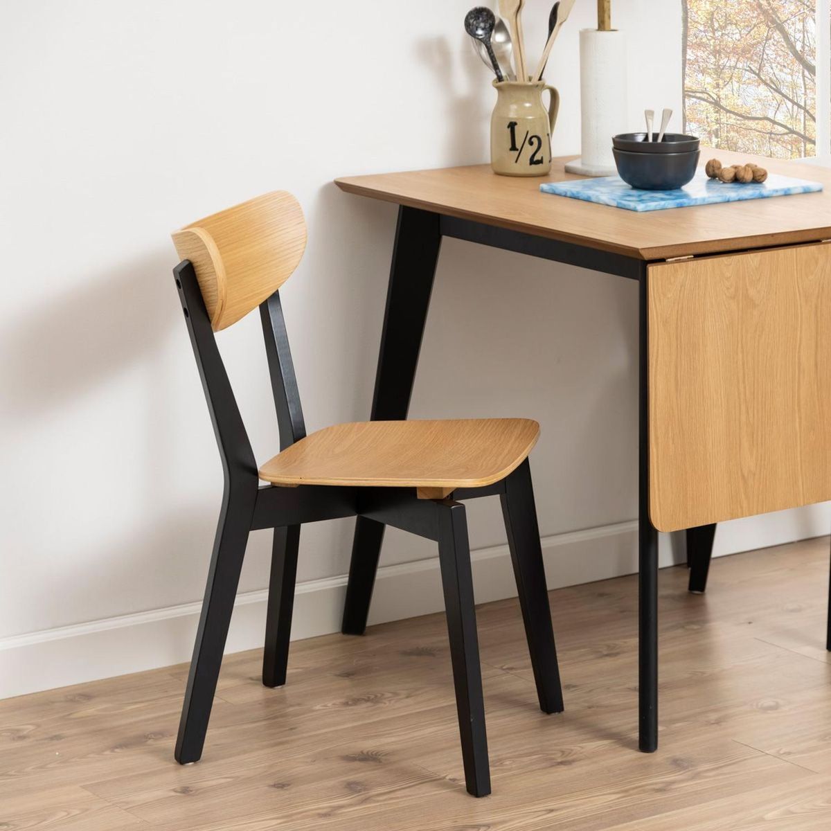 PANDALINO - Pack 2 Silla Fresno -Diseño Natural & Negro- Moderna y Duradera