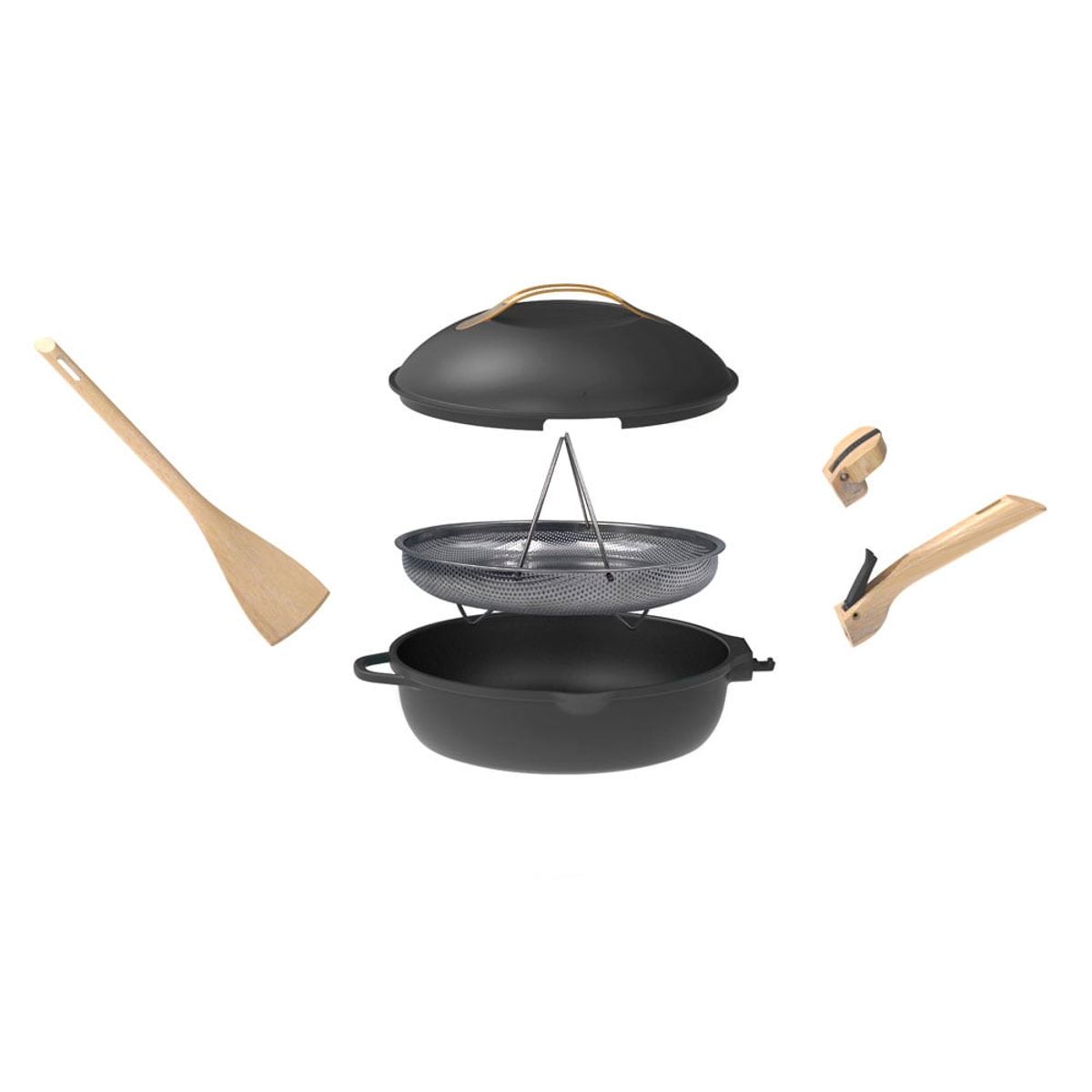 COOKUT - Olla Multiuso Francesa Cookut La Fabulosa 8 En 1 Negro 5 Pz