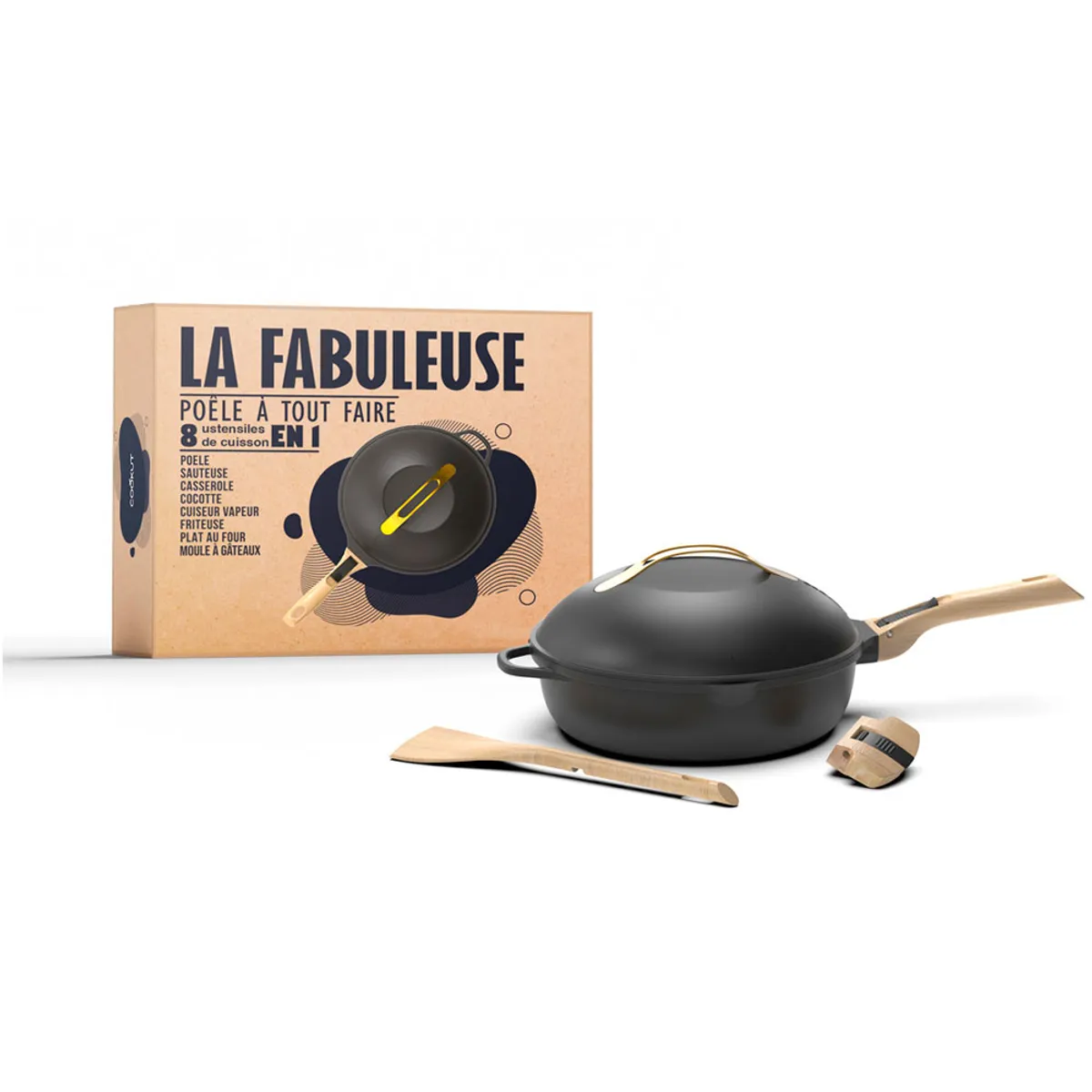 COOKUT - Olla Multiuso Francesa Cookut La Fabulosa 8 En 1 Negro 5 Pz