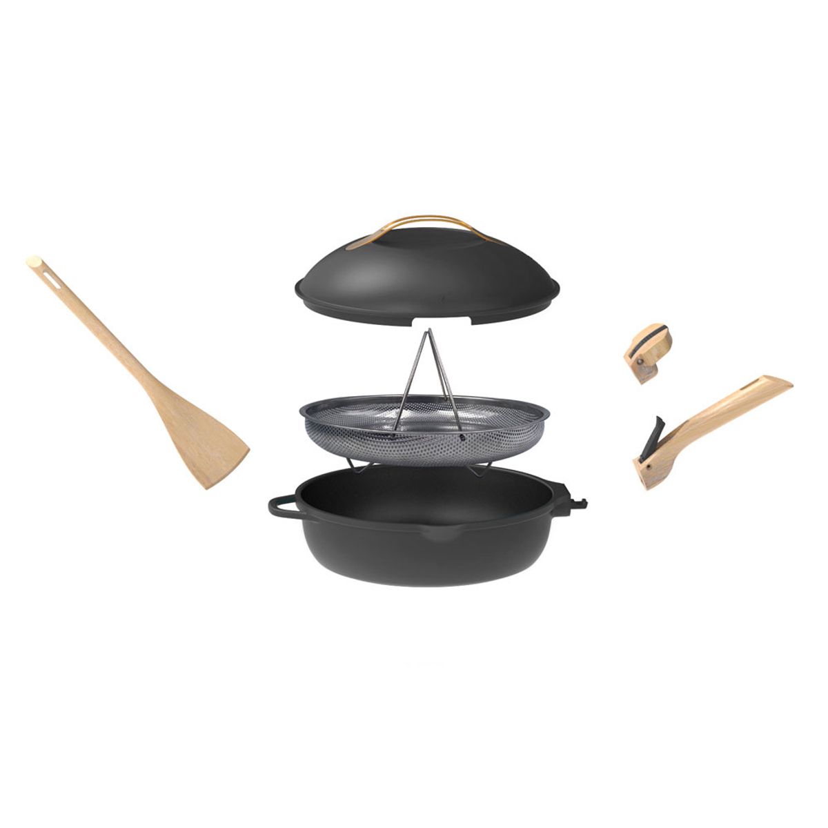 COOKUT - Olla Multiuso Francesa Cookut La Fabulosa 8 En 1 Negro 5 Pz