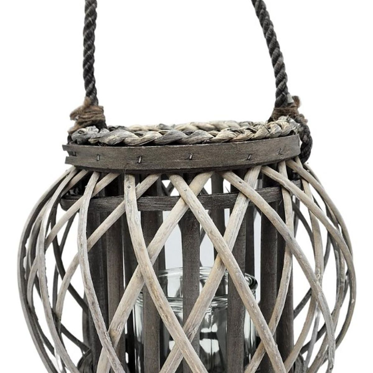 GENERICO - Candelabro Porta Vela Mimbre Rustico Gris Redondo Terraza