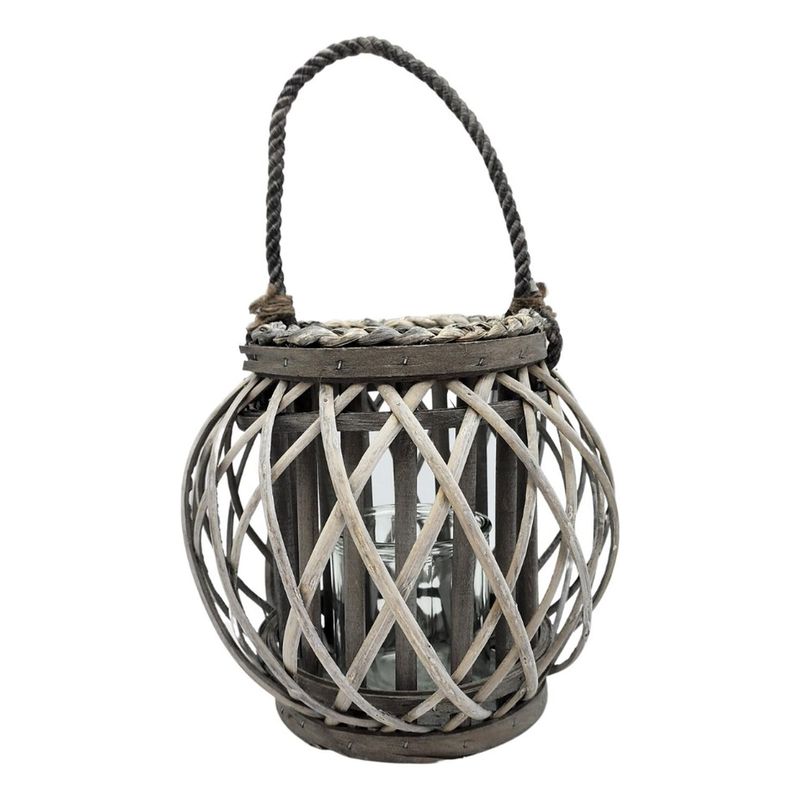 GENERICO - Candelabro Porta Vela Mimbre Rustico Gris Redondo Terraza