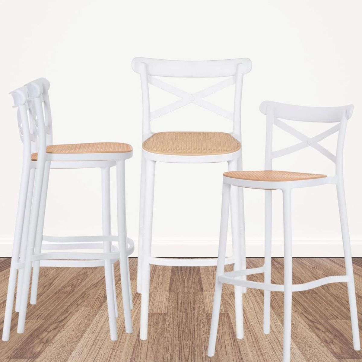 PANDALINO - Pack 4 Taburetes Bar & Terraza Valentino 75 cm - Blanco - Exterior