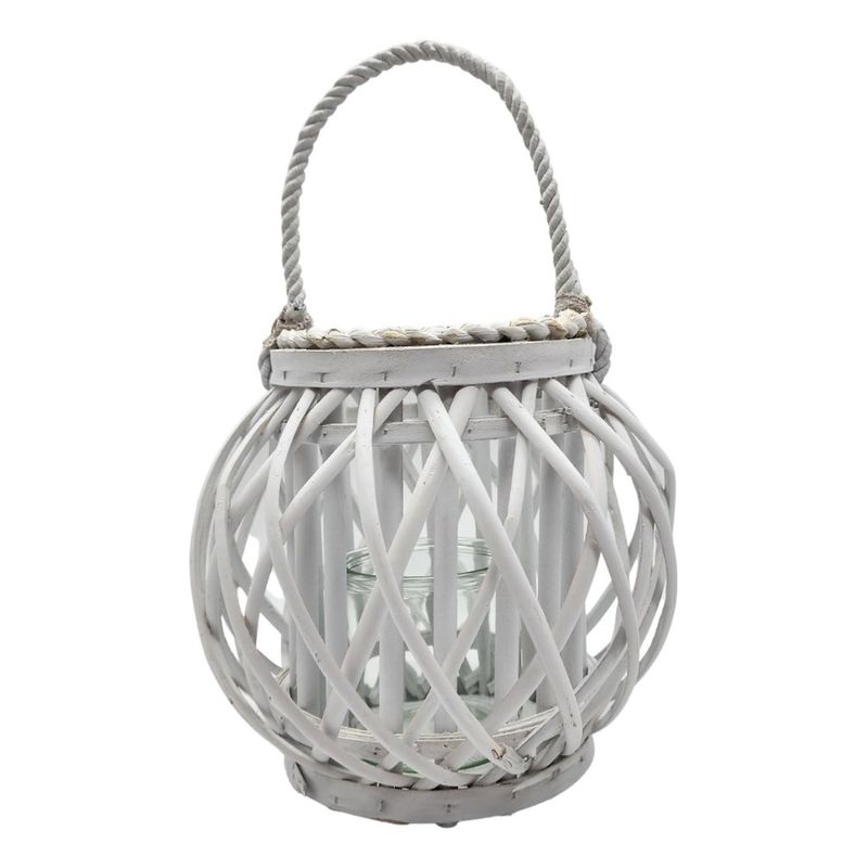 GENERICO - Candelabro Porta Vela Mimbre Rustico Redondo Terraza Blanco