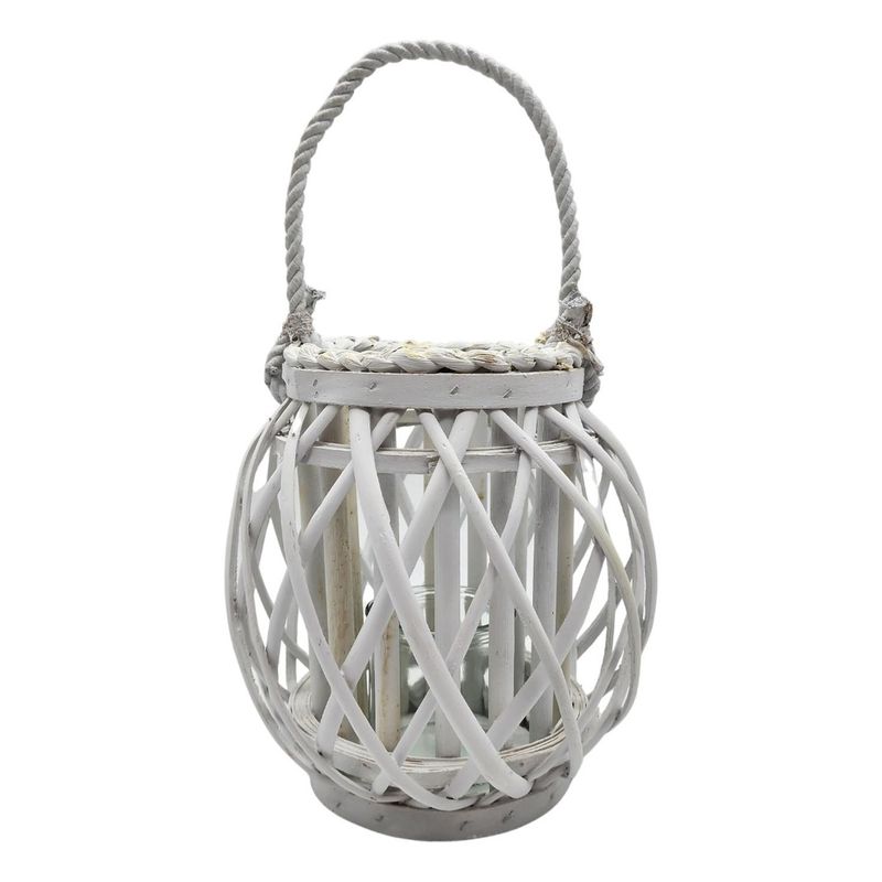GENERICO - Candelabro Porta Vela Mimbre Rustico Terraza Blanco Decora