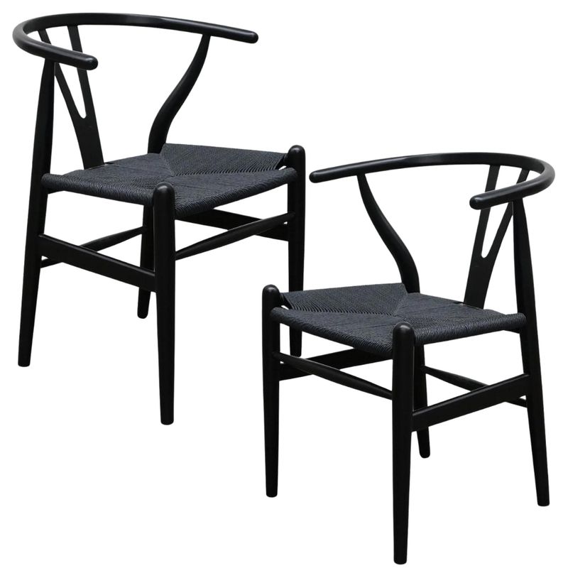 PANDALINO - Pack 2 Silla Wishbone Nórdica - Madera - Negro