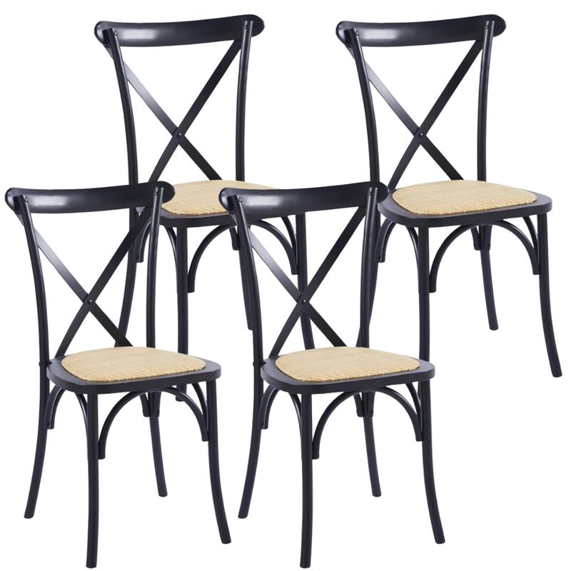 PANDALINO - Pack 4 Silla Crossback Negra - Madera Ratán - Diseño Clásico