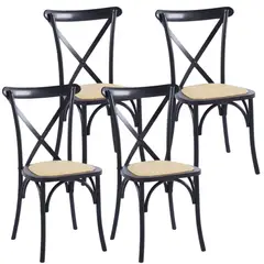 PANDALINO - Pack 4 Silla Crossback Negra - Madera Ratán - Diseño Clásico