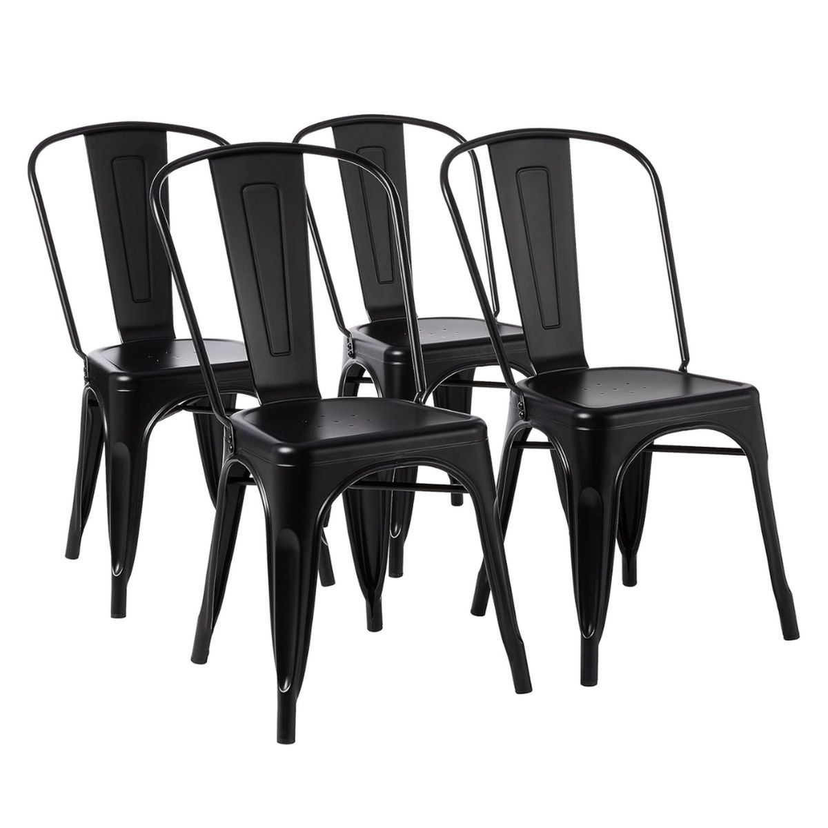 PANDALINO - Pack 4 Sillas Tolix Acero Negras - Resistente para Exterior e Interior