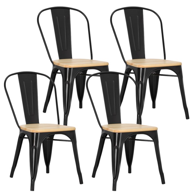 PANDALINO - Pack 4 Sillas Tolix Negras - Metal y Madera - Resistencia al Exterior