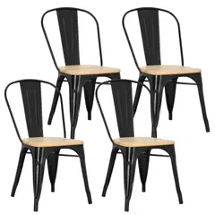 PANDALINO - Pack 4 Sillas Tolix Negras - Metal y Madera - Resistencia al Exterior