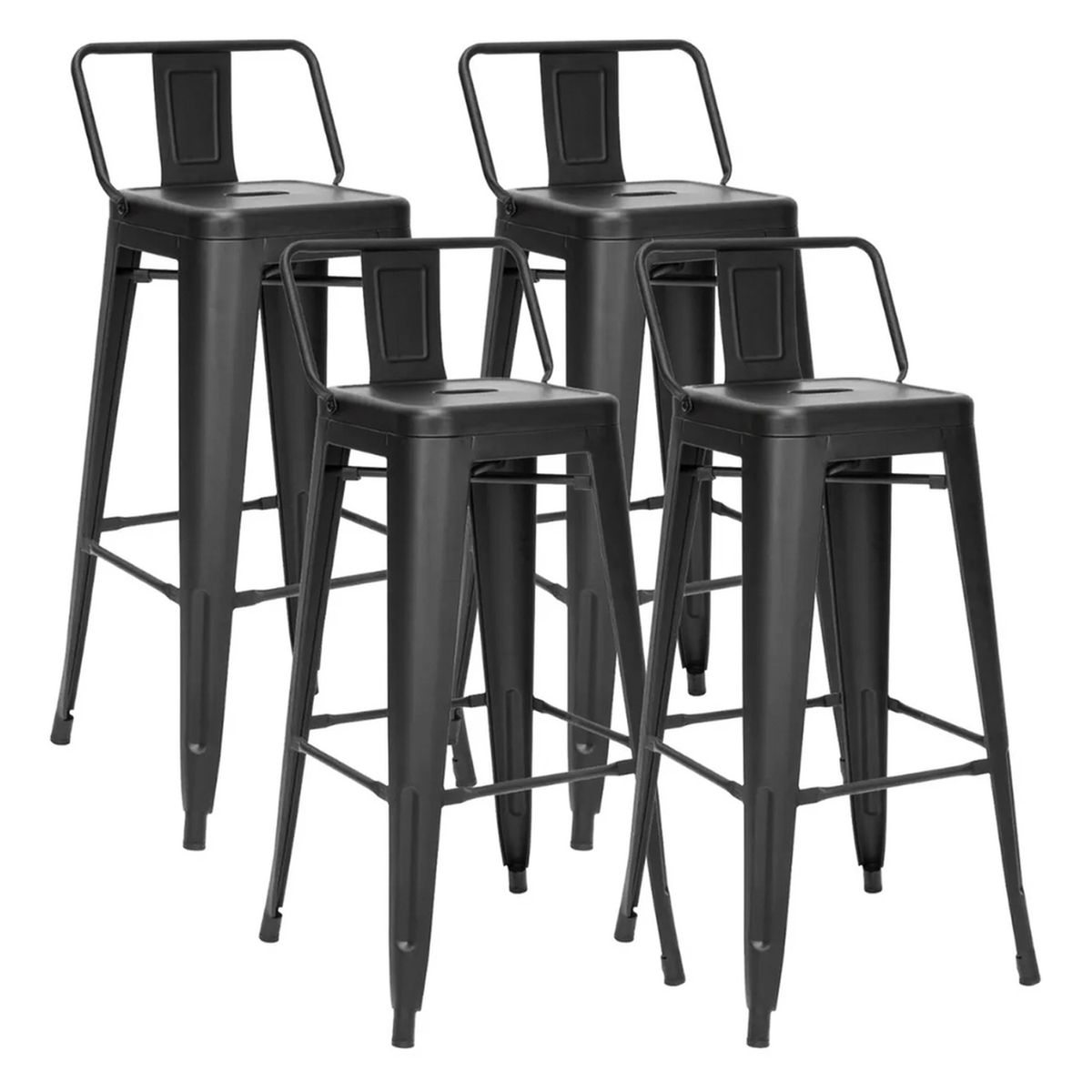 PANDALINO - Pack 4 Taburetes Tolix Negros 64 cm - Diseño Industrial para Cocina