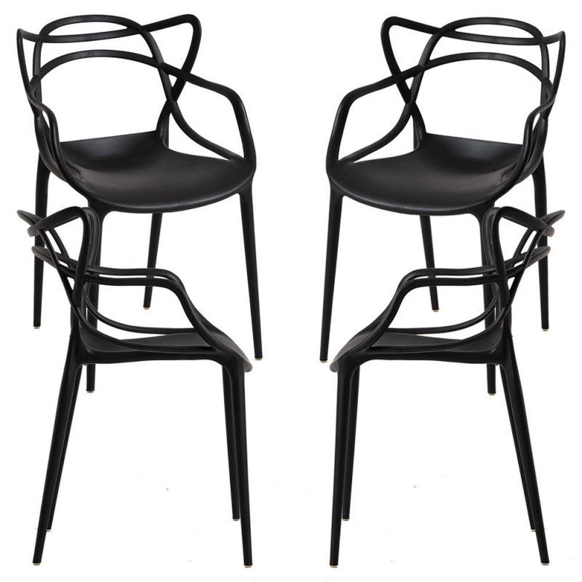 PANDALINO - Pack 4 Sillas Negras Masters - Ideal Terraza y Interior