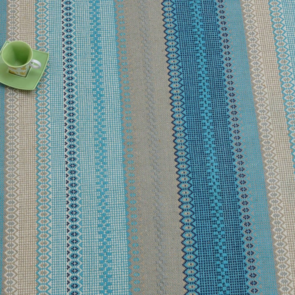 DECOGHAR - Alfombra Kelim Boho Stripes Con Antideslizante Turquesa 1,20 X 1,80 mts