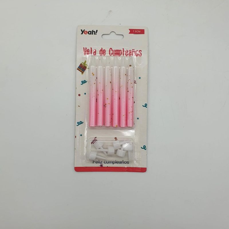 GENERICO - Set De 6 Velas De Cumpleaños Celeste Rosado Detalles Dorados - Rosa