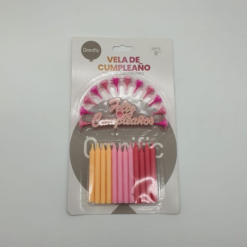 GENERICO - Set De 12 Velas De Cumpleaños Celeste Rosado Con Decorativo - Rosa