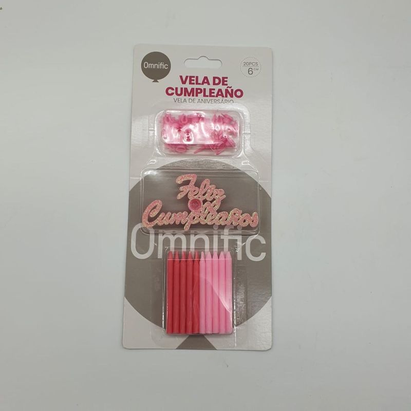 GENERICO - Set De 20 Velas De Cumpleaños Celeste Rosado Con Decorativo - Rosa