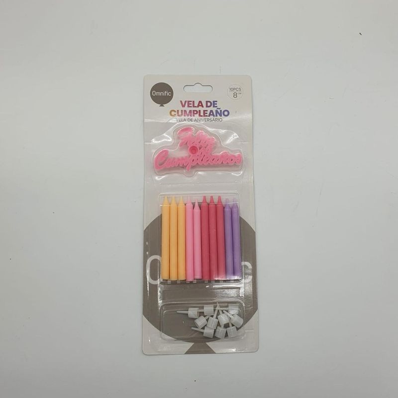 GENERICO - Set De 10 Velas De Cumpleaños Celeste Rosado Con Decorativo - Purpura