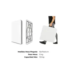 AK SPORT - Mesa Plegable Blanca Transportable Lavable 180 Cm