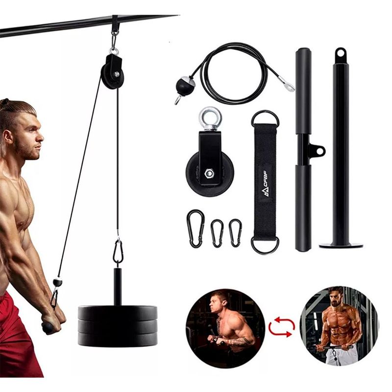 GENERICO - Set Polea Hogar BicepsTriceps +Barra +Cable +Rueda +Baston