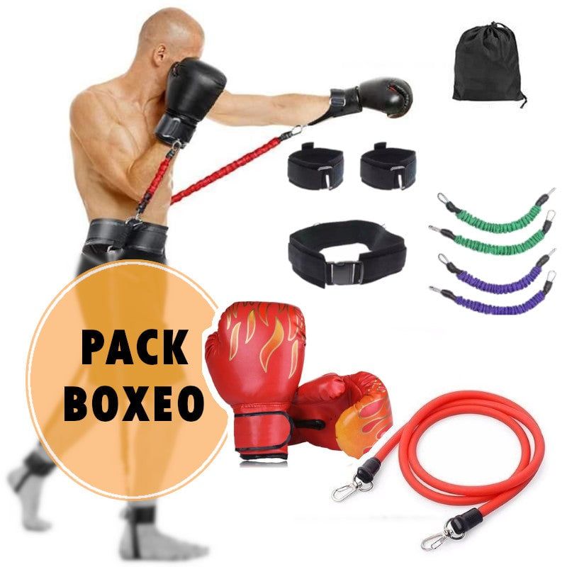 GENERICO - Pack Guante Boxeo + Cinturon Resistencia + Cuerda + Tubo