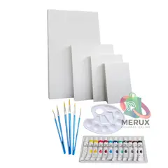 GENERICO - Set de 4 Bastidores + 10 Pinceles + 12 Pintura + Paleta