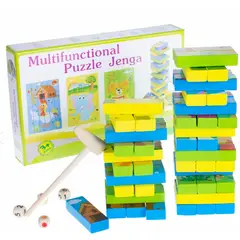 GENERICO - Set de Jenga y Puzzles de Madera Animales 54 piezas