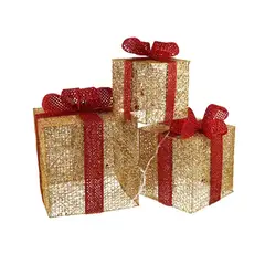 SUI GENERIS - X3 Cajas De Regalo Decorativas Luz Led Adorno Árbol Navidad