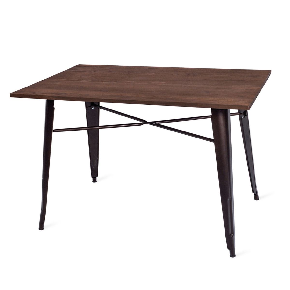 PANDALINO - Mesa Rectangular Tolix 140x90 - Madera Oscura - Hogar - Negocio