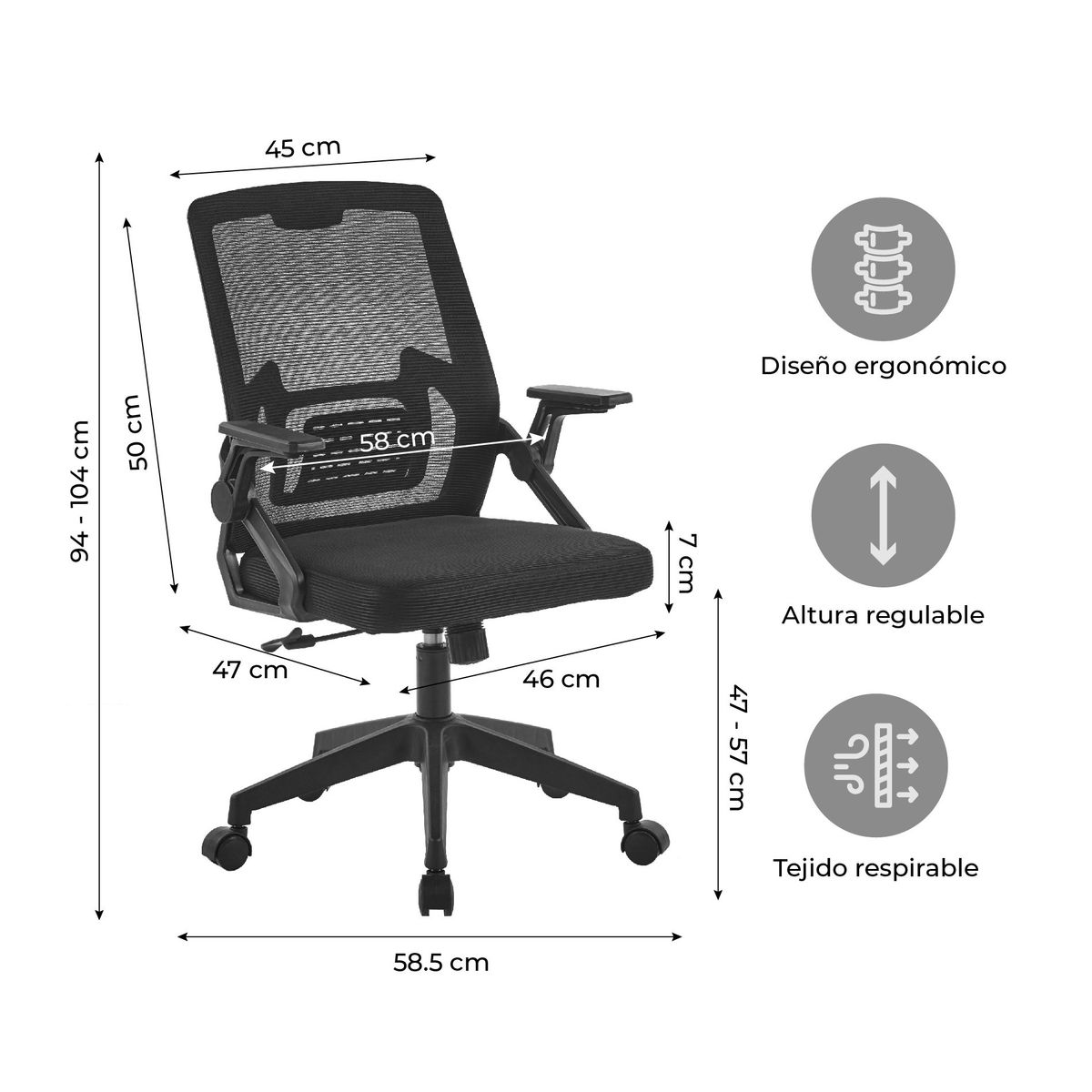 RELAN - Silla de Escritorio Ergonomus Kobe Negro Ergonómica