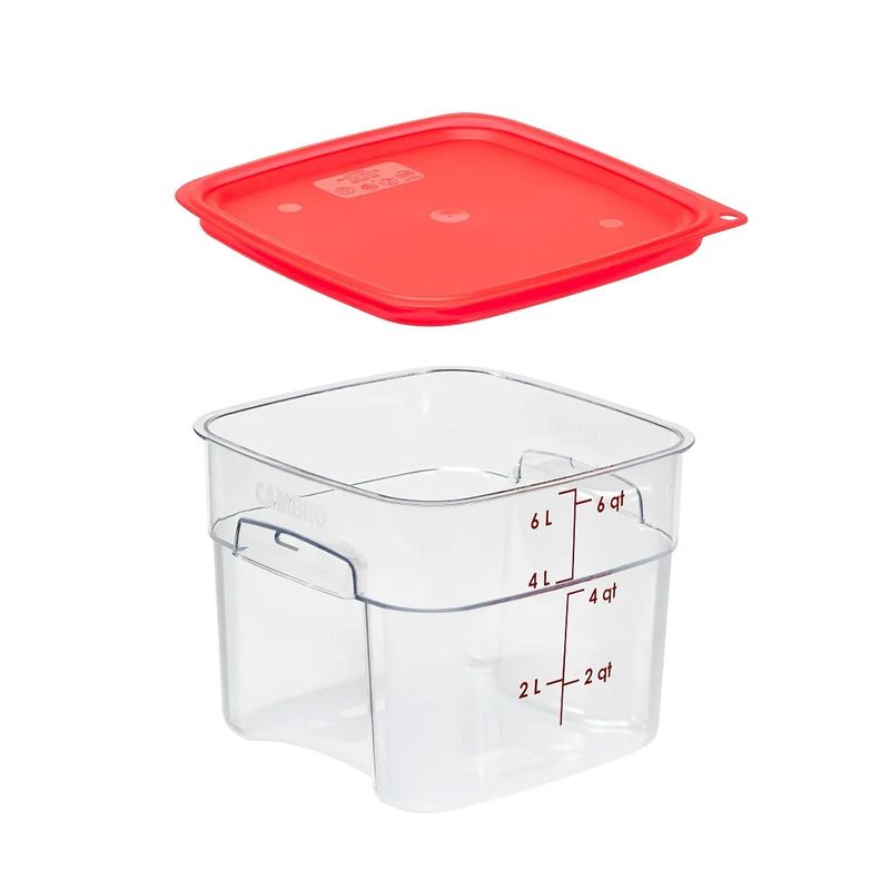 CAMBRO - Recipiente Graduado Cuadrado Policarbonato 6 Litros Con Tapa Roja