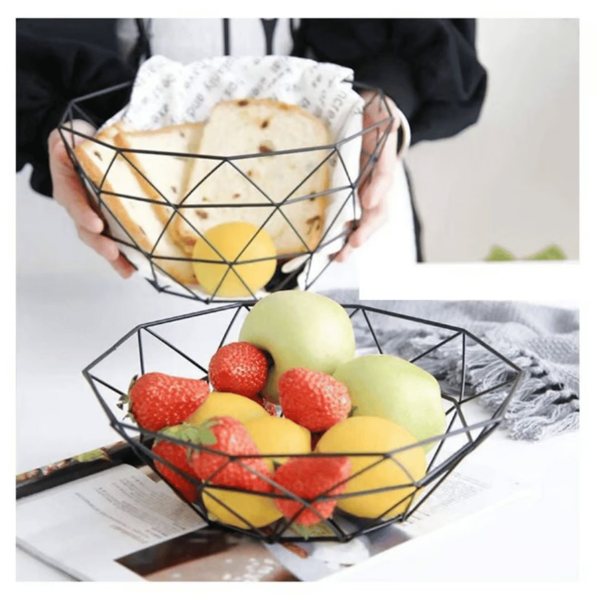 GENERICO - Frutero Diseño Geométrico Black 27x8x14cm