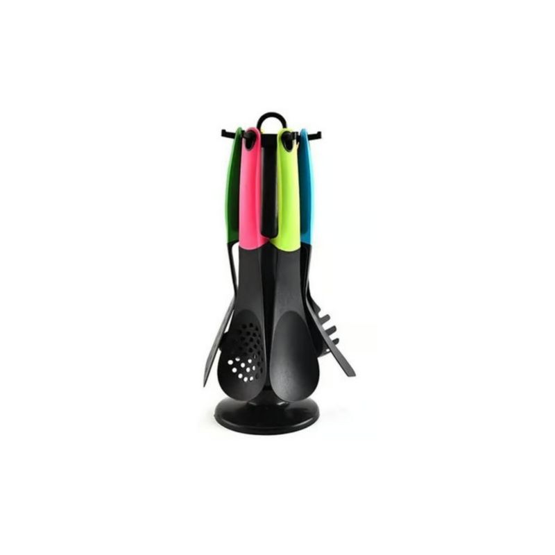 GENERICO - Set 6 Utensilios De Cocina Antiadherentes Mango De Silicona Multicolor